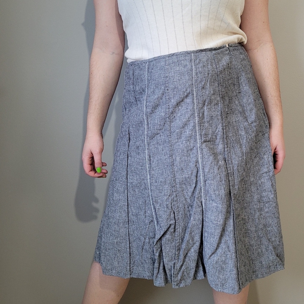 Blue chambray Linen blend panelled skirt